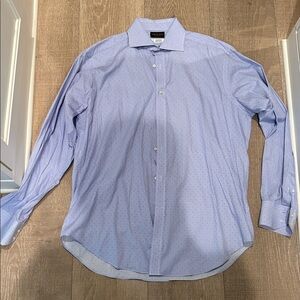 Thomas Dean Light Blue Patterned Dress Shirt